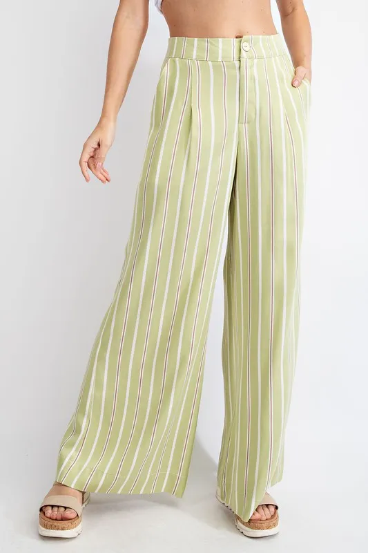 Avocado Striped Hi Waist Wide Leg Long Pants