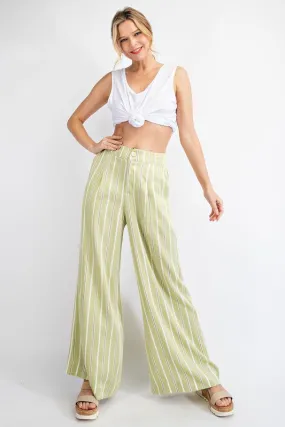 Avocado Striped Hi Waist Wide Leg Long Pants