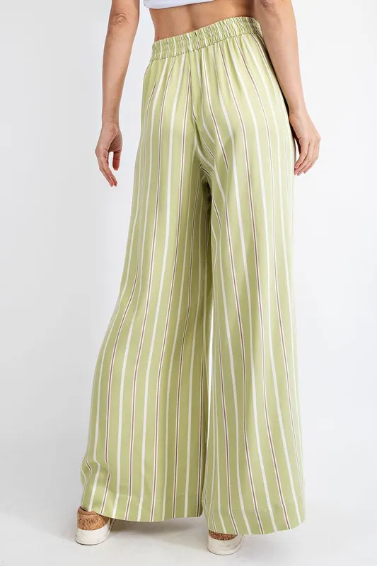 Avocado Striped Hi Waist Wide Leg Long Pants