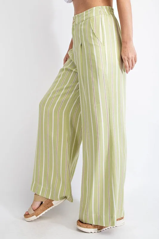 Avocado Striped Hi Waist Wide Leg Long Pants