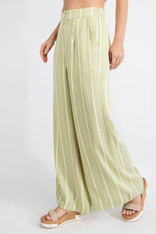 Avocado Striped Hi Waist Wide Leg Long Pants