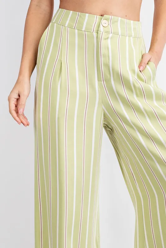 Avocado Striped Hi Waist Wide Leg Long Pants