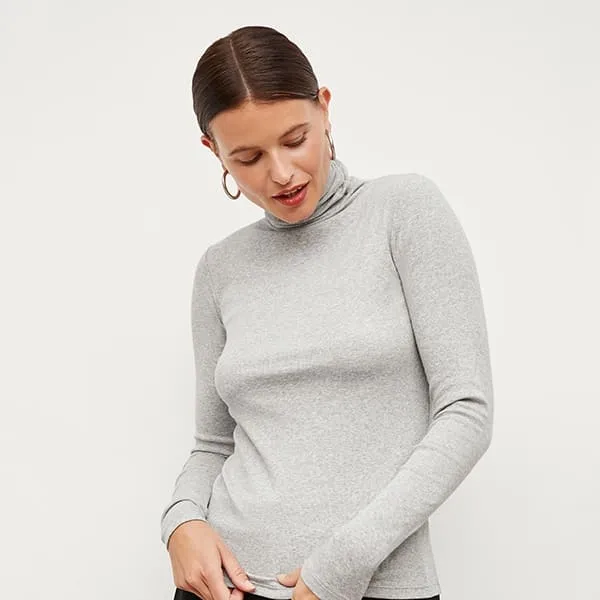 Axam Layering Turtleneck - Ribbed Pima Cotton :: Gray Melange