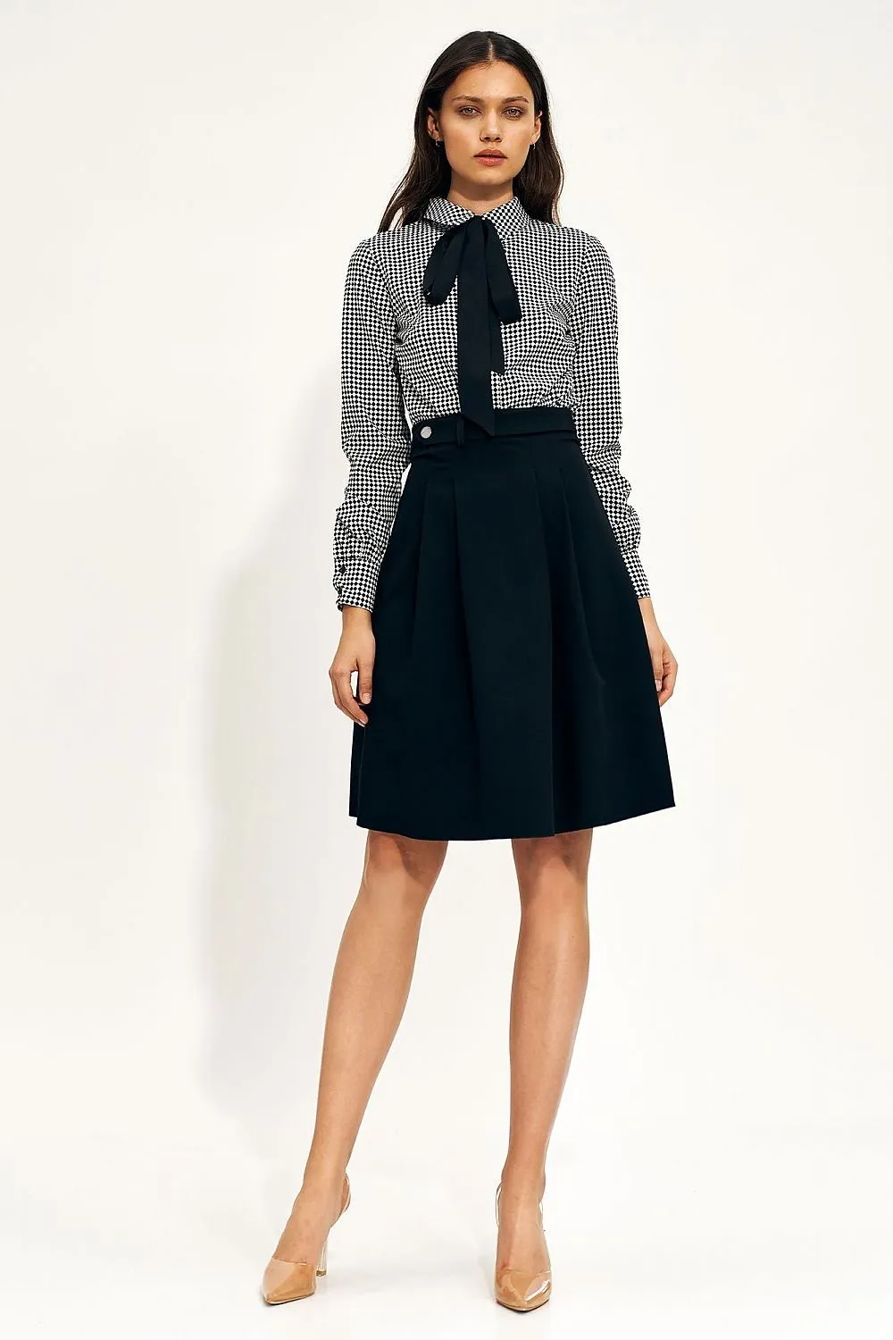 Belted High Waist Flared Skirt