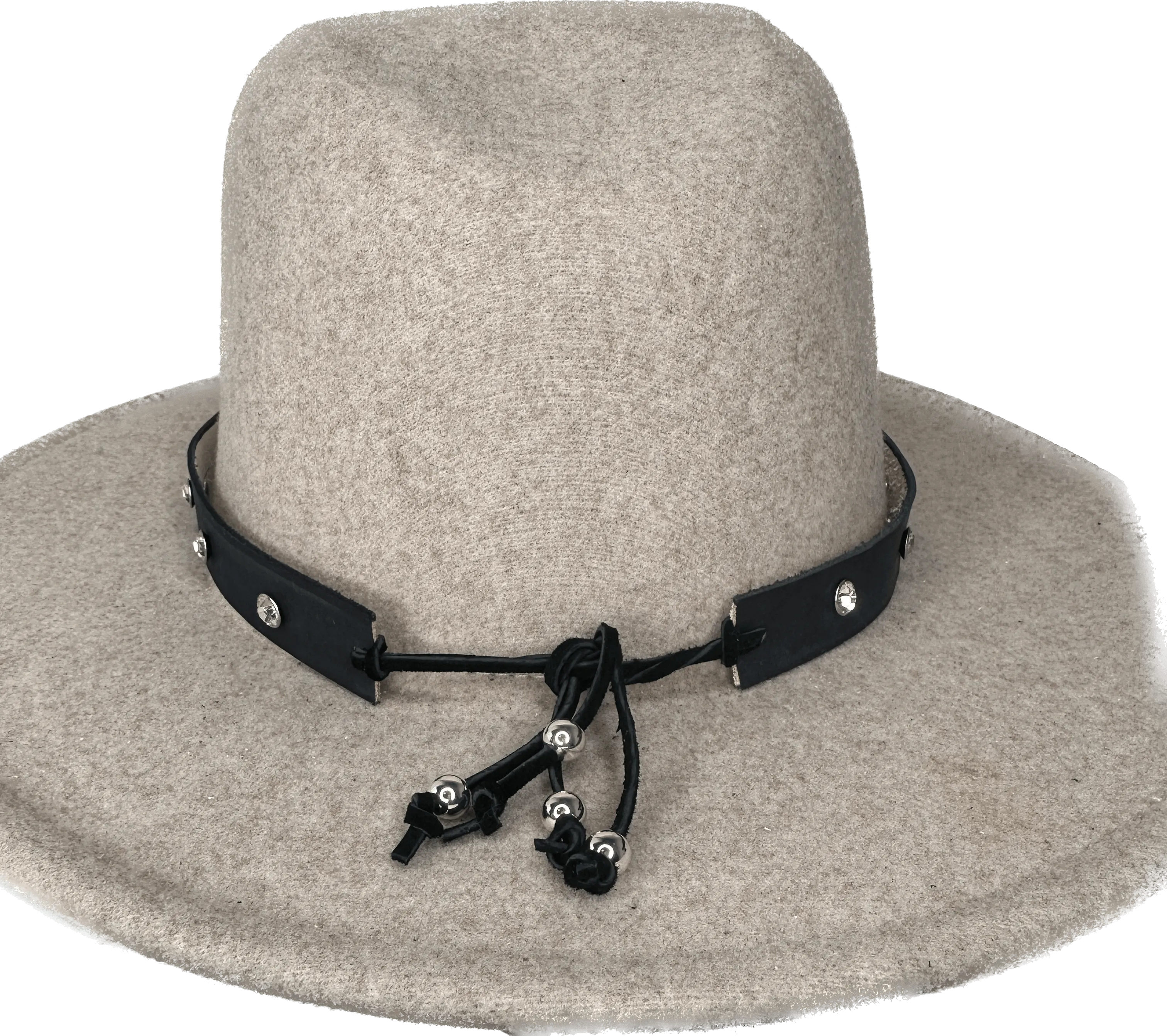 Black Leather Hat Band With Rhinestones and Pearl