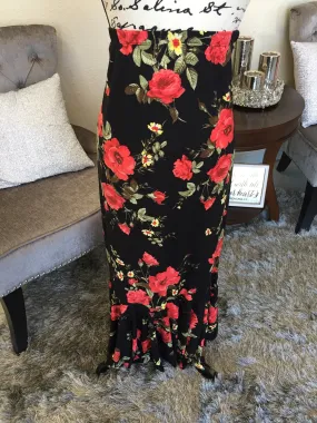 Black /Red Floral Caroline Skirt  (PL)