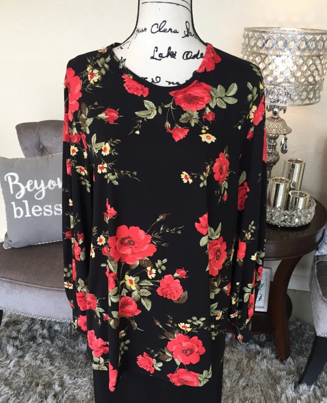 Black /Red Floral Caroline Skirt  (PL)