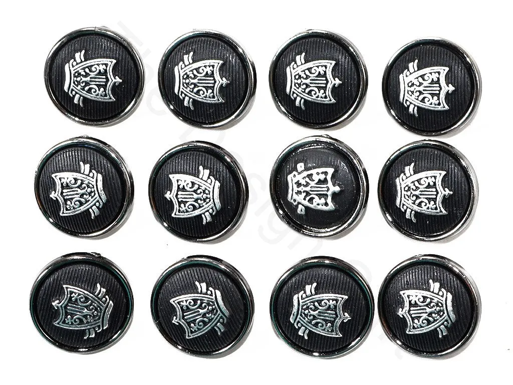 Black Silver Crest Coat Buttons