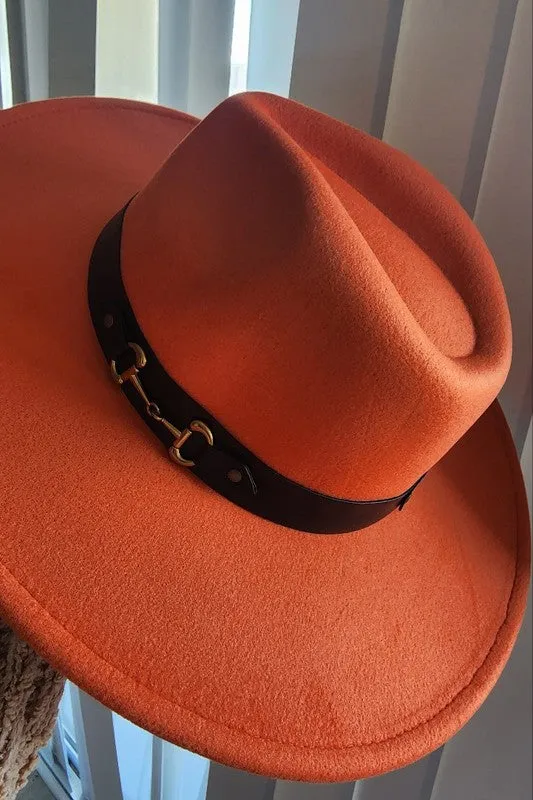 BUCKLE BELT WIDE BRIM FEDORA PANAMA HAT FOR WOMEN