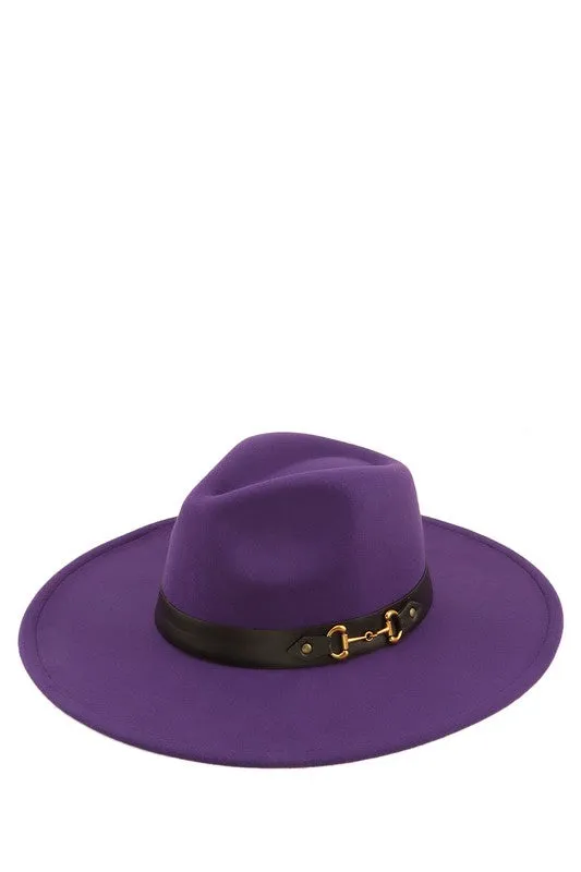 BUCKLE BELT WIDE BRIM FEDORA PANAMA HAT FOR WOMEN