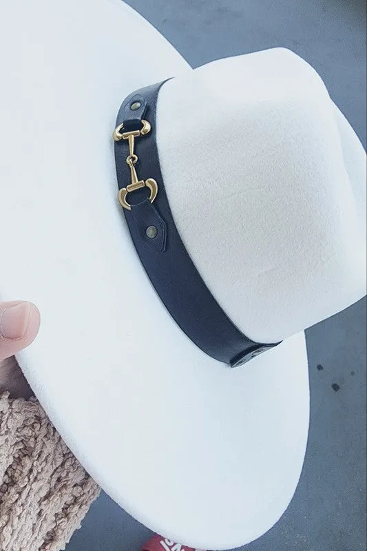 BUCKLE BELT WIDE BRIM FEDORA PANAMA HAT FOR WOMEN