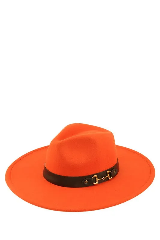 BUCKLE BELT WIDE BRIM FEDORA PANAMA HAT FOR WOMEN