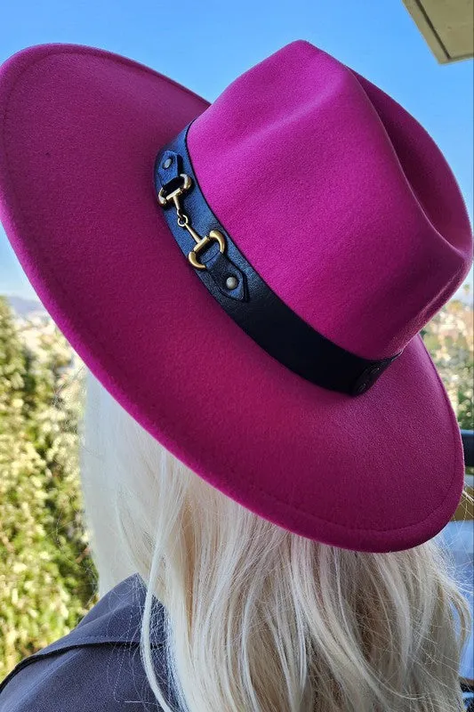 BUCKLE BELT WIDE BRIM FEDORA PANAMA HAT FOR WOMEN