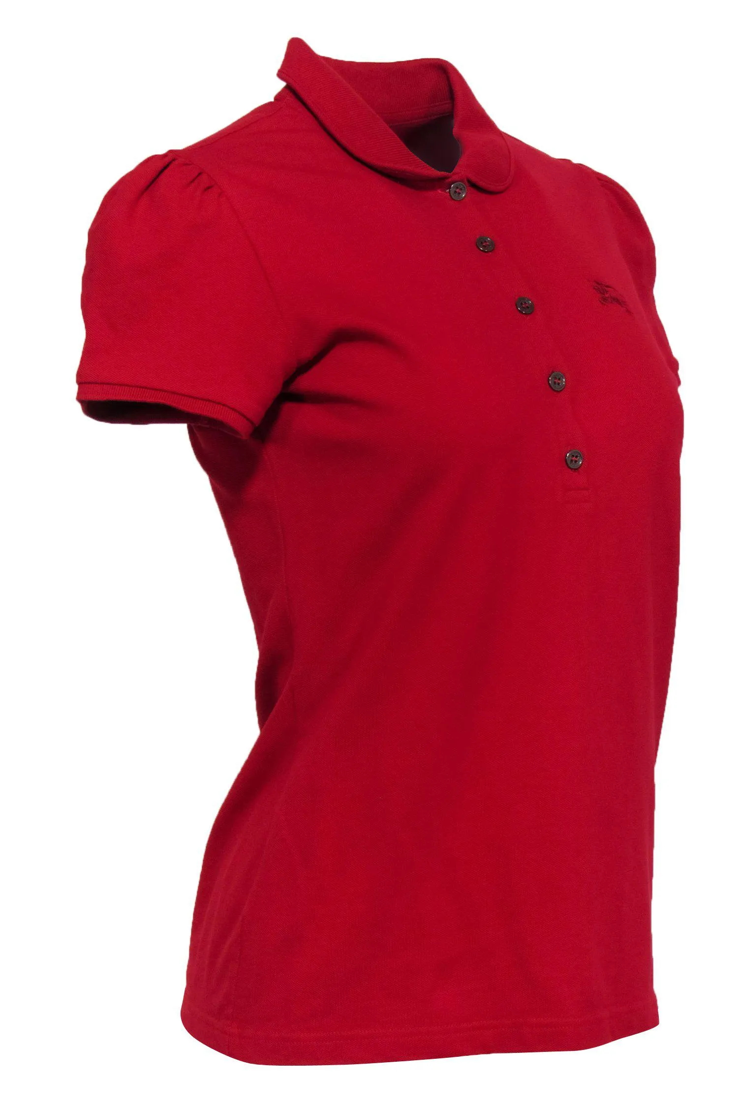 Burberry Brit - Red Half Button-Up Puff Sleeve Polo w/ Logo Embroidery Sz M