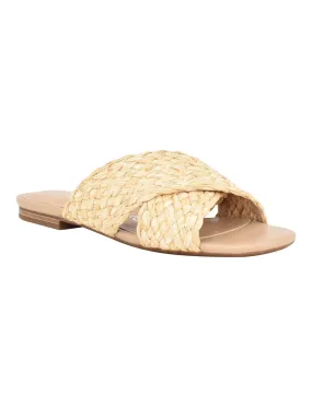 CALVIN KLEIN Womens Beige Crisscross Straps Padded Woven June Almond Toe Slip On Sandals Shoes M