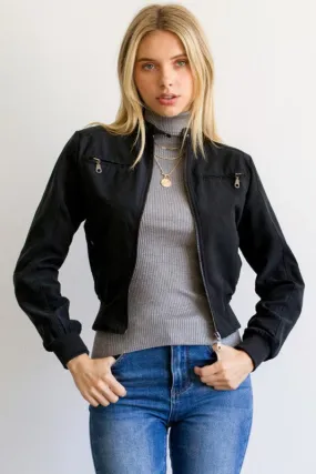 Casual Faux Suede Moto Bomber Jacket