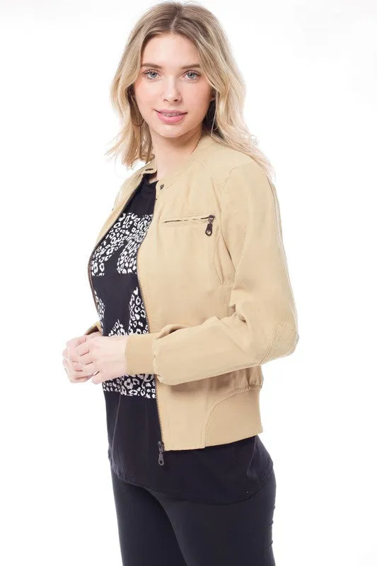 Casual Faux Suede Moto Bomber Jacket