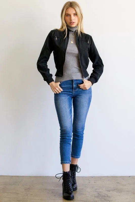 Casual Faux Suede Moto Bomber Jacket