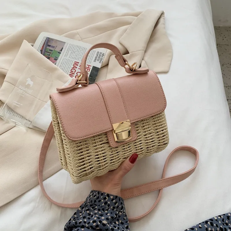 Christmas Gift Woven Square Tote bag 2021 Summer New High-quality Straw Women's Designer Handbag Travel Shoulder Messenger Bag Phone Purses