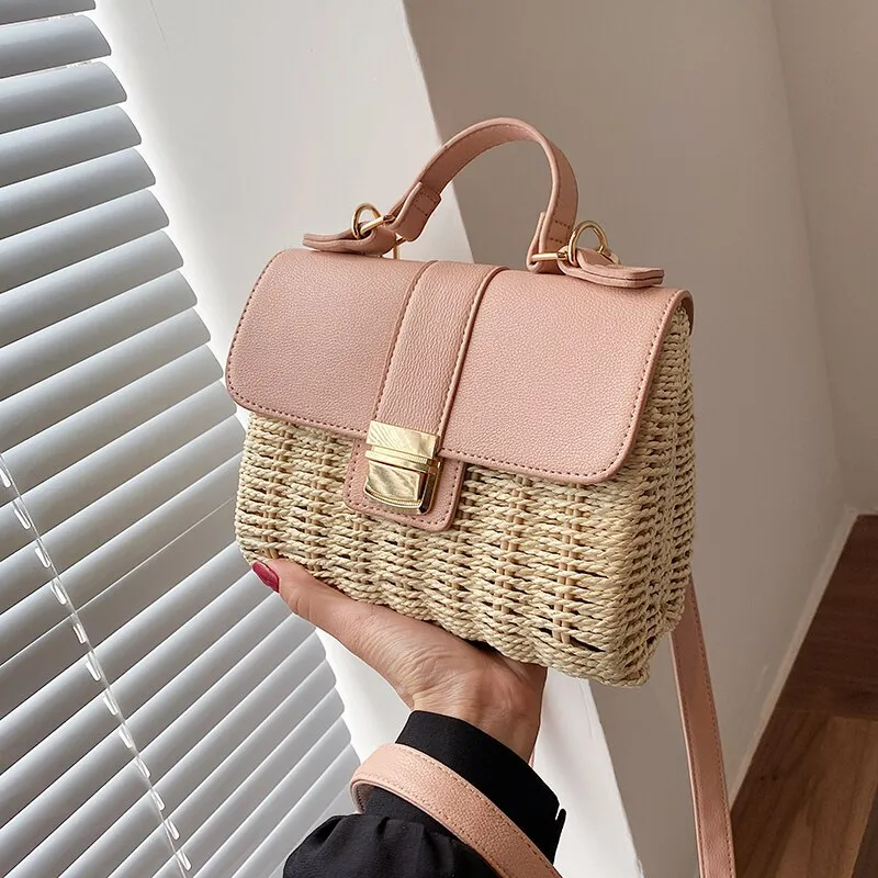 Christmas Gift Woven Square Tote bag 2021 Summer New High-quality Straw Women's Designer Handbag Travel Shoulder Messenger Bag Phone Purses