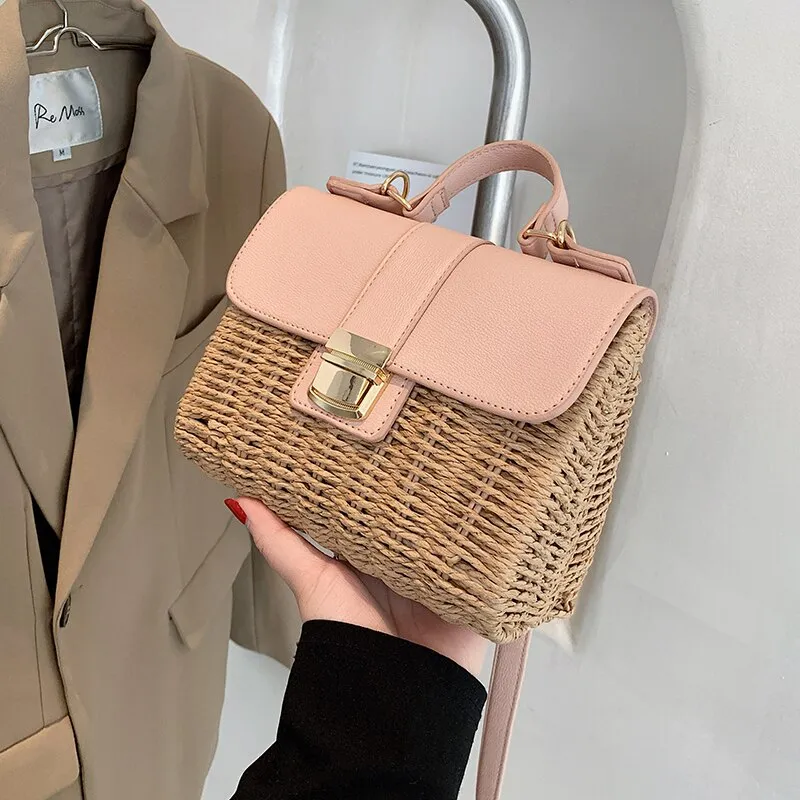 Christmas Gift Woven Square Tote bag 2021 Summer New High-quality Straw Women's Designer Handbag Travel Shoulder Messenger Bag Phone Purses