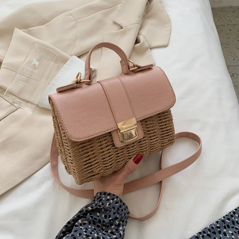 Christmas Gift Woven Square Tote bag 2021 Summer New High-quality Straw Women's Designer Handbag Travel Shoulder Messenger Bag Phone Purses