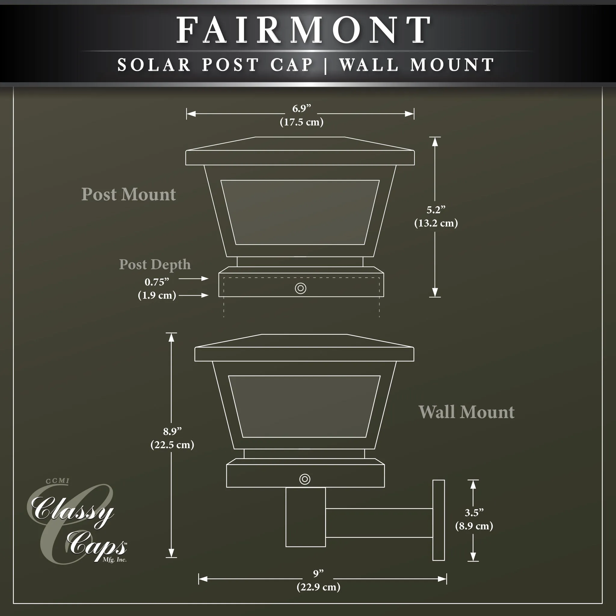 Classy Caps 5X5/4X4/3.5X3.5 White Fairmont Solar Post Cap FS100W