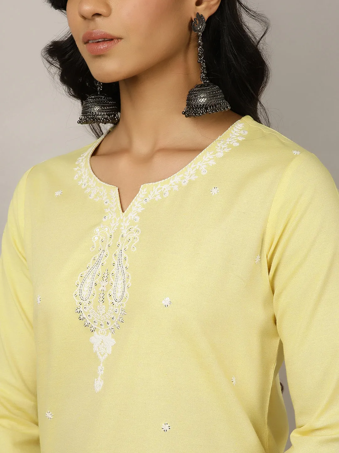 Cotton Thread And Sequin Embroidered Suit Set