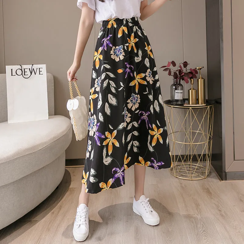 Daisy Skirt Women High Waist Floral Chiffon Long Hip Flattering A-Line Skirt