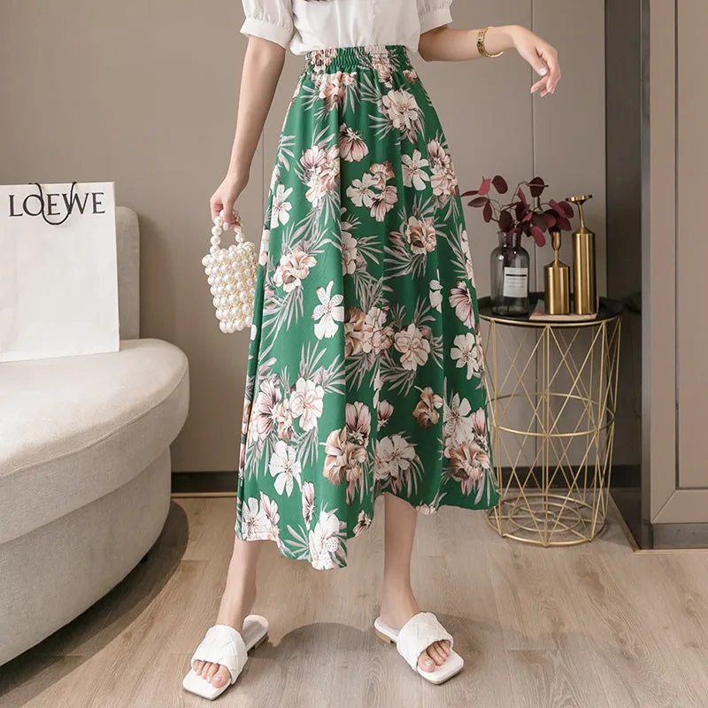 Daisy Skirt Women High Waist Floral Chiffon Long Hip Flattering A-Line Skirt