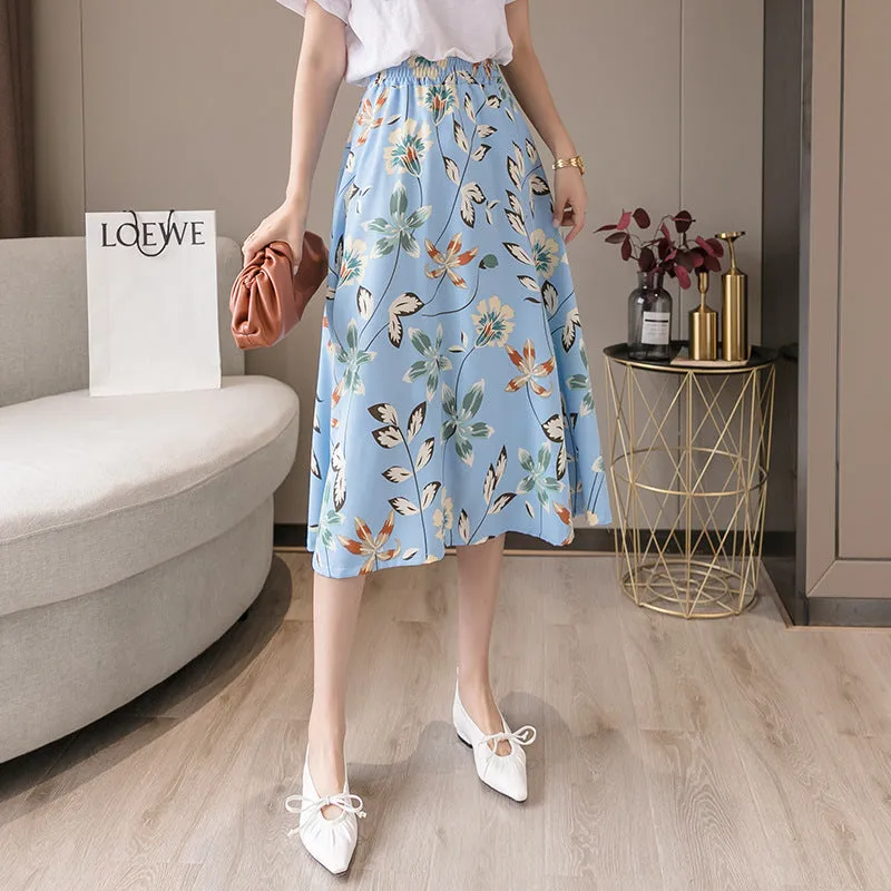 Daisy Skirt Women High Waist Floral Chiffon Long Hip Flattering A-Line Skirt