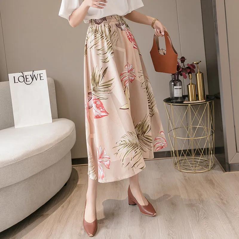 Daisy Skirt Women High Waist Floral Chiffon Long Hip Flattering A-Line Skirt