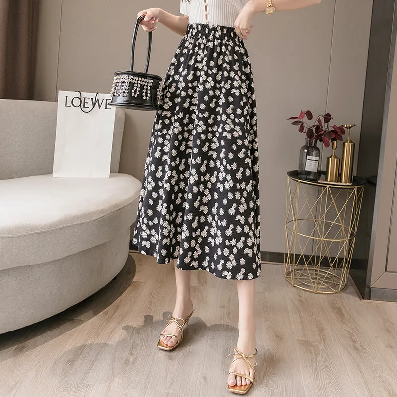 Daisy Skirt Women High Waist Floral Chiffon Long Hip Flattering A-Line Skirt