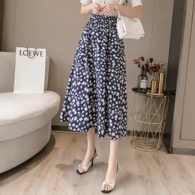 Daisy Skirt Women High Waist Floral Chiffon Long Hip Flattering A-Line Skirt