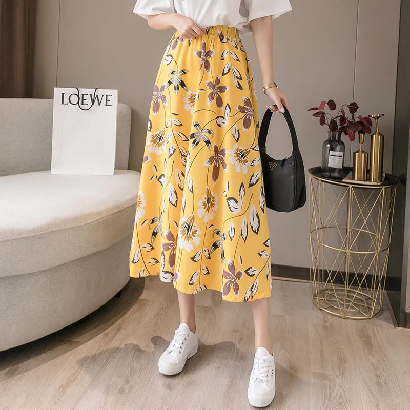 Daisy Skirt Women High Waist Floral Chiffon Long Hip Flattering A-Line Skirt