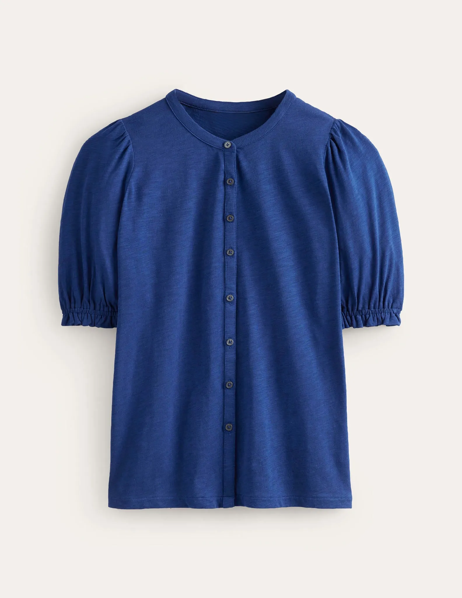 Dolly Puff Sleeve Jersey Shirt-Navy Peony