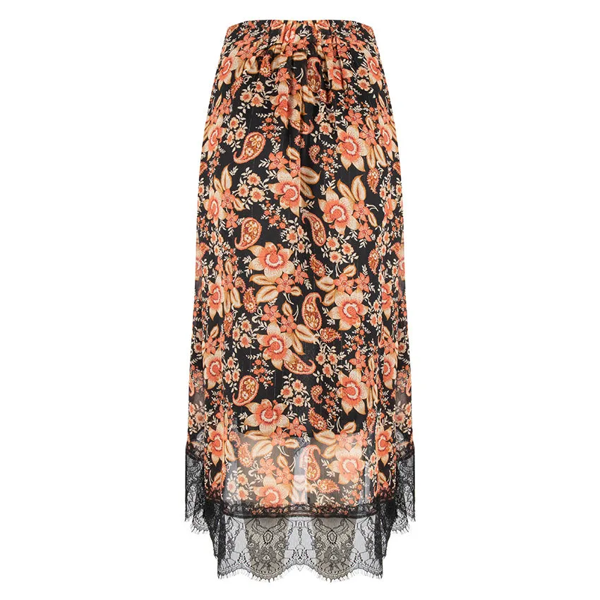 Esqualo - Floral Skirt With Lace