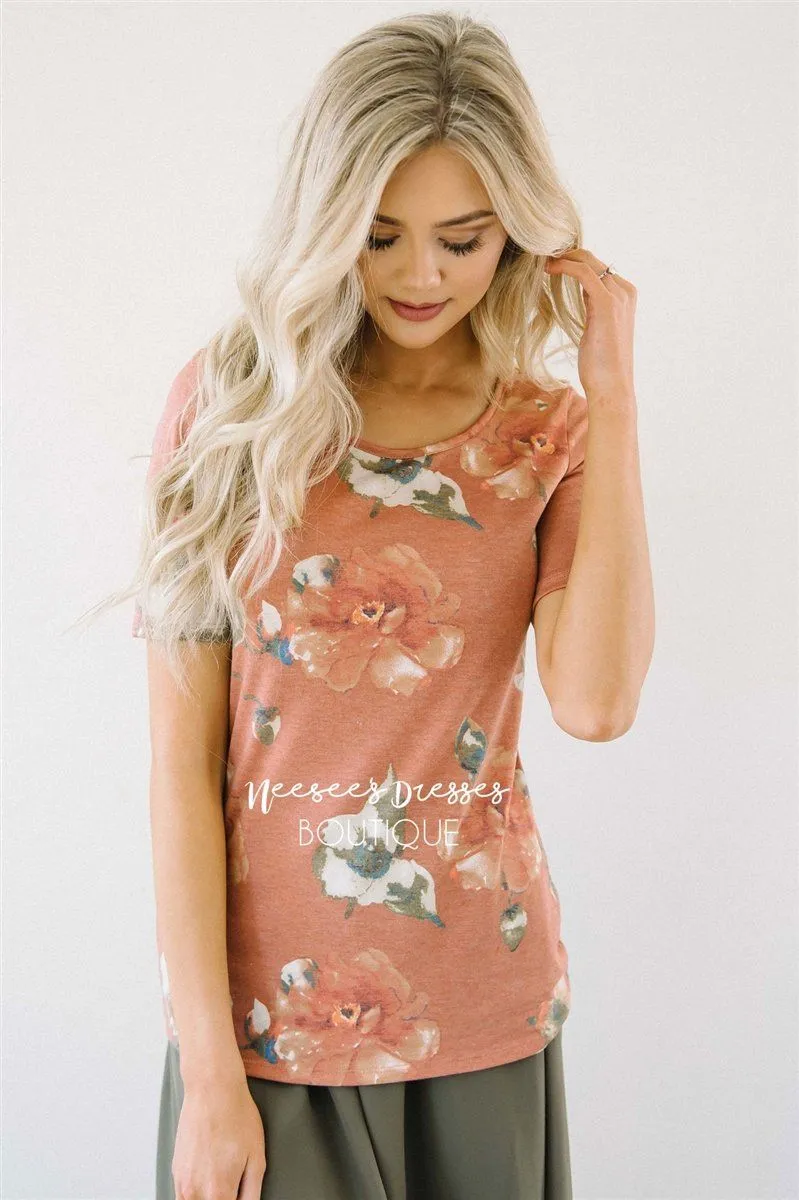 Faded Rust Floral Top