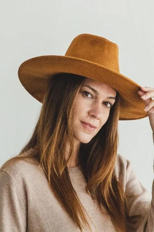 Faux suede wide brim panama hat with braided band