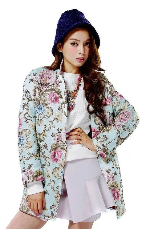 FINAL SALE Limited edition jacquard vintage embroidered pastel blue blazer- Hanako