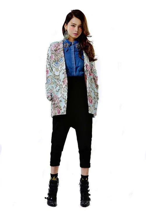 FINAL SALE Limited edition jacquard vintage embroidered pastel blue blazer- Hanako