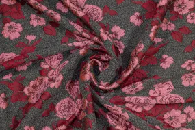 Floral Italian Boucle Brocade - Pink / Red / Gray