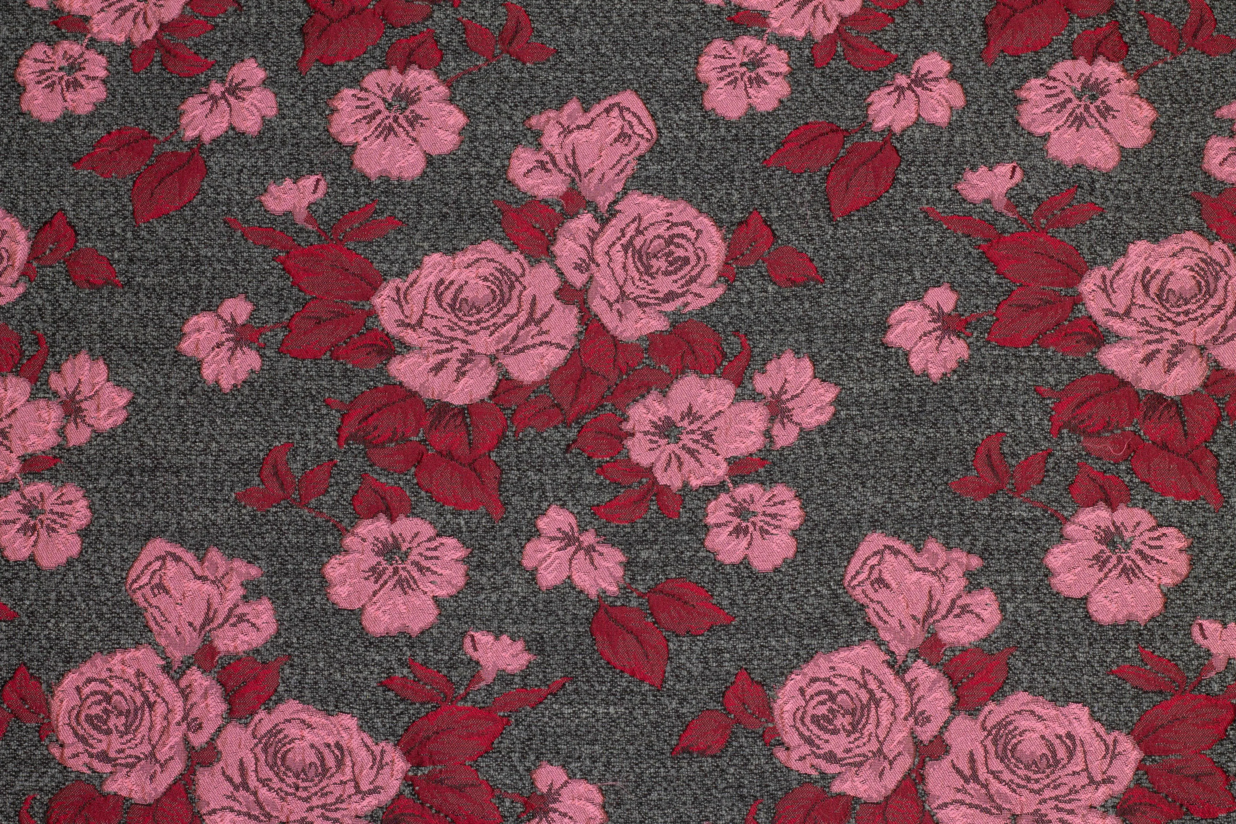 Floral Italian Boucle Brocade - Pink / Red / Gray