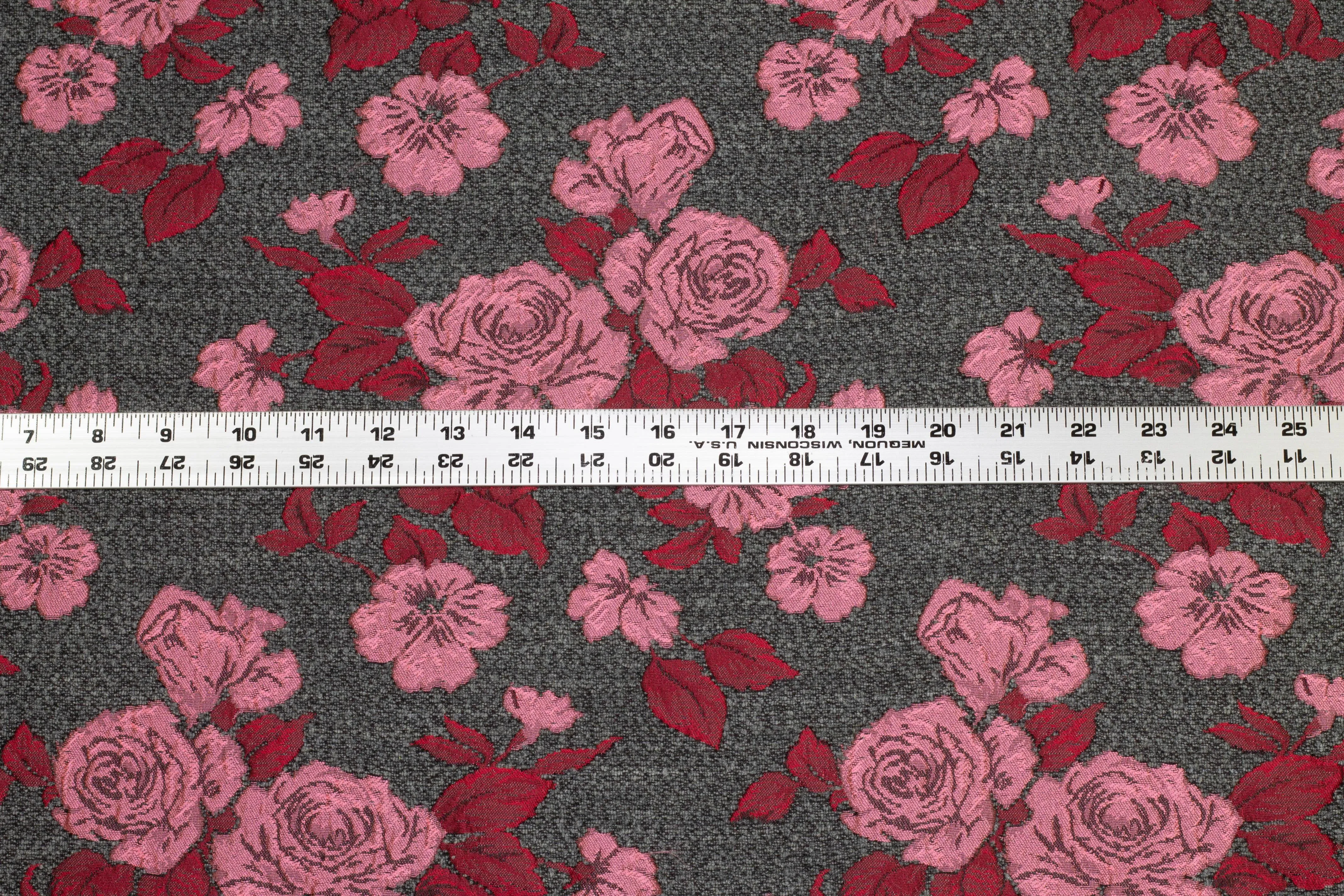 Floral Italian Boucle Brocade - Pink / Red / Gray