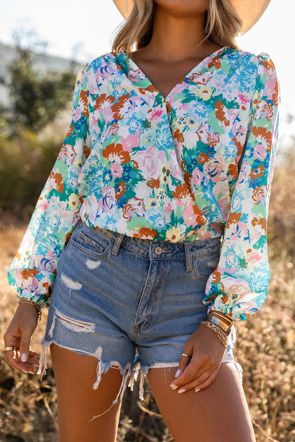 Floral Print Wrap Bodysuit