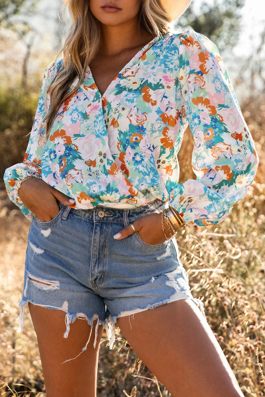 Floral Print Wrap Bodysuit