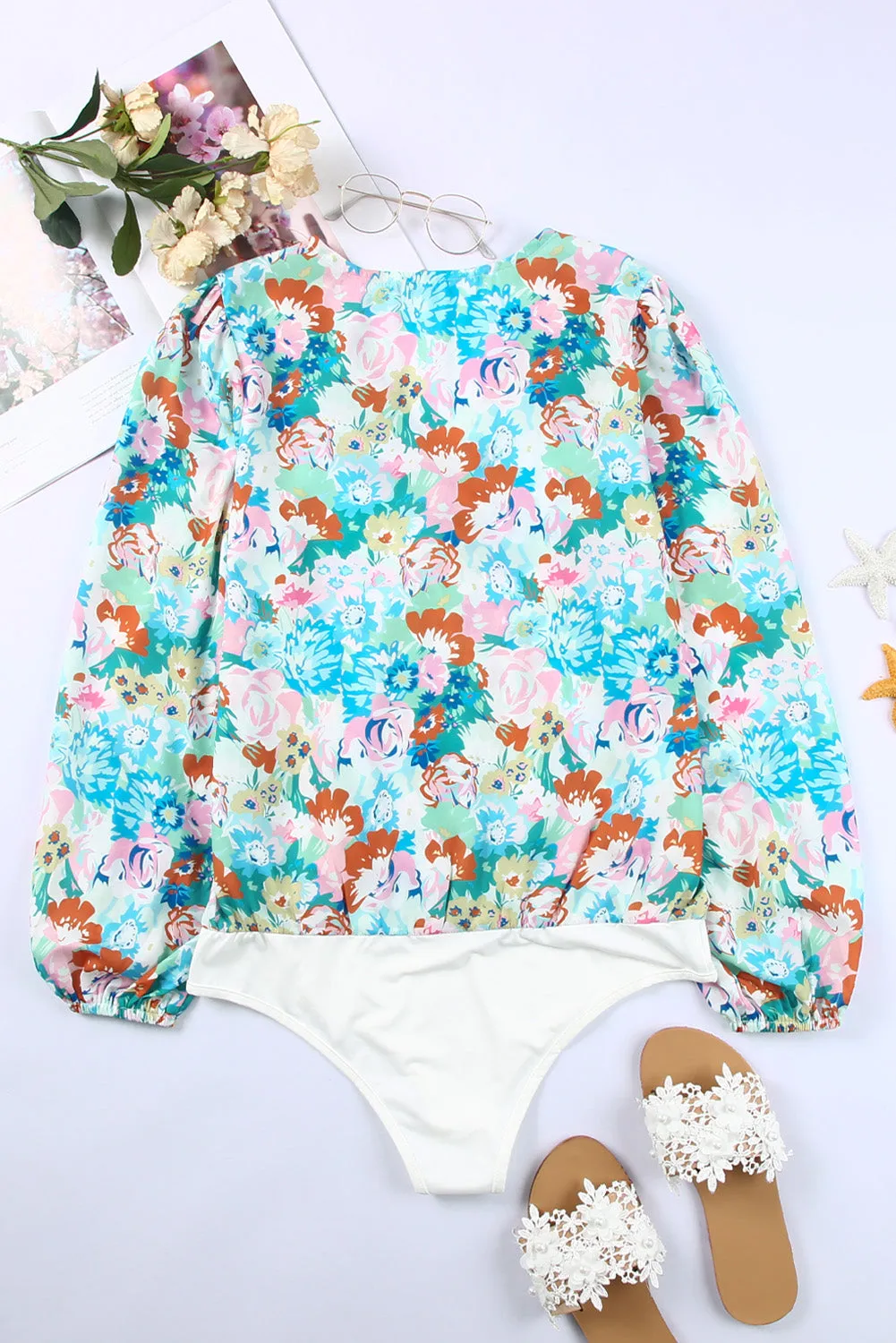 Floral Print Wrap Bodysuit