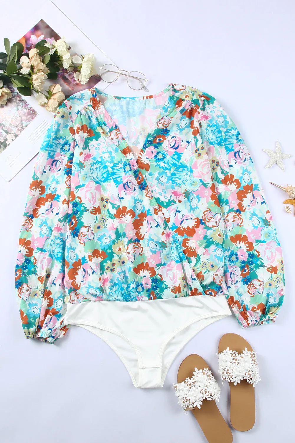 Floral Print Wrap Bodysuit