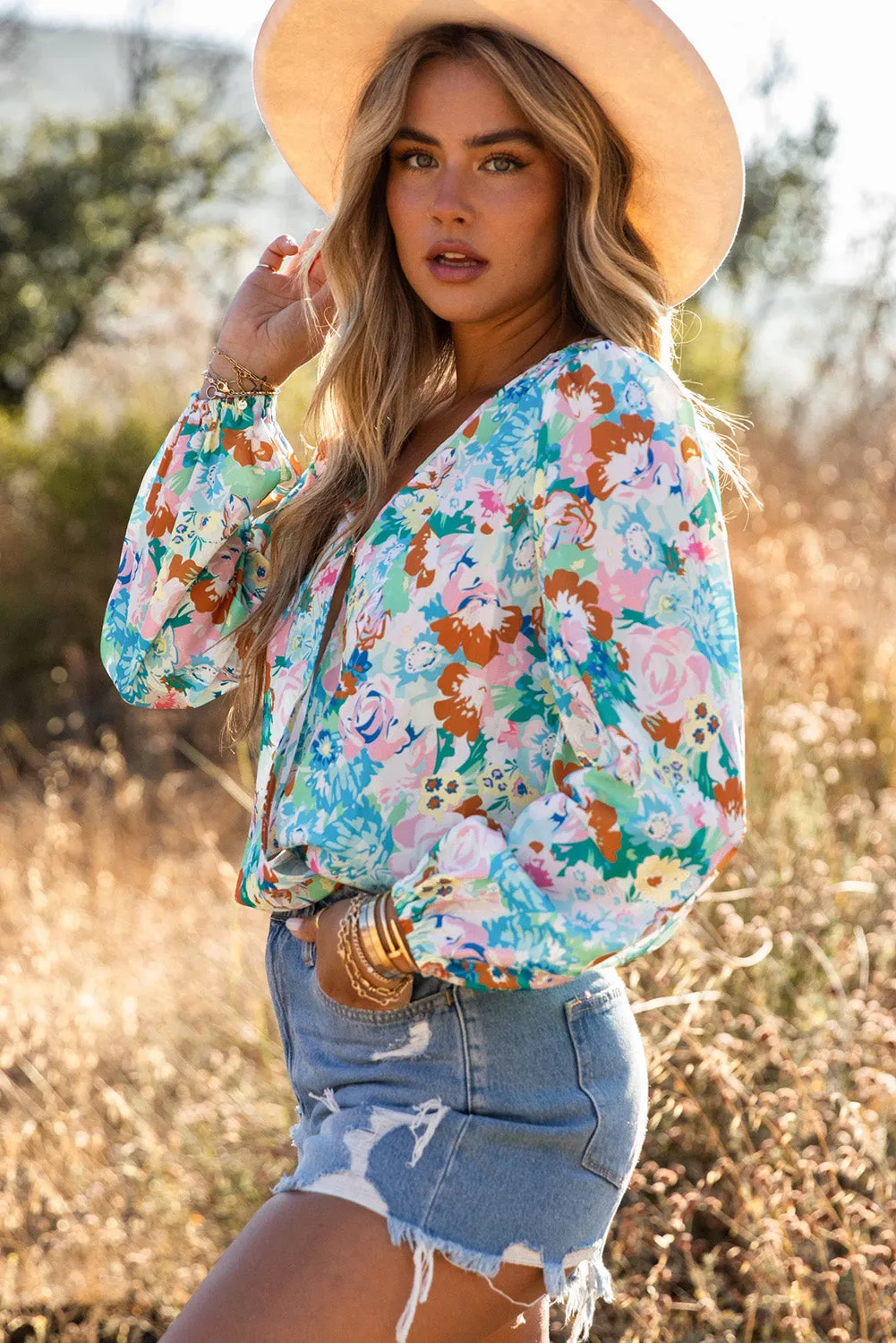 Floral Print Wrap Bodysuit