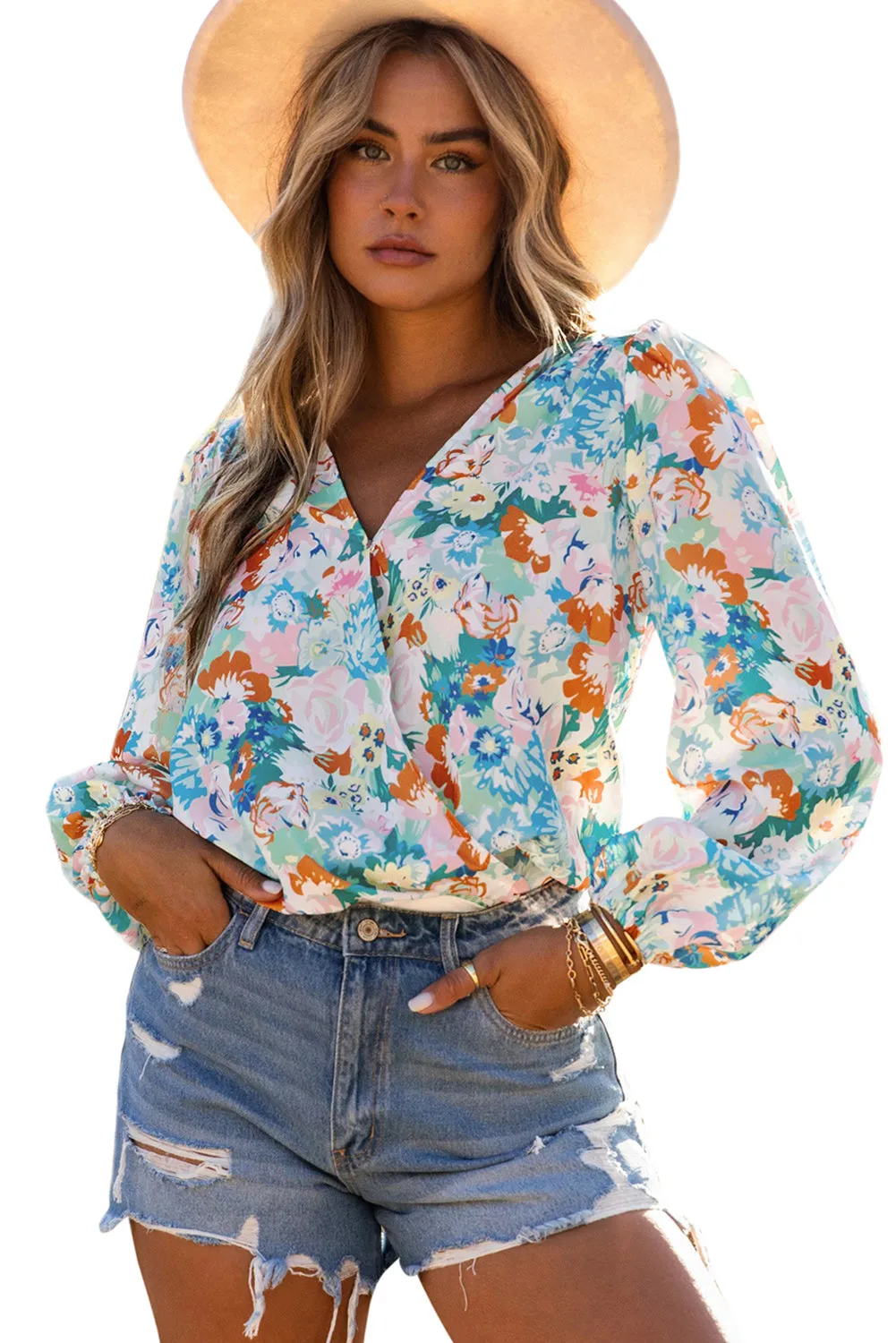 Floral Print Wrap Bodysuit